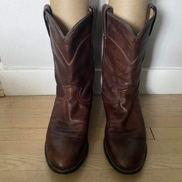Justin Classic Roper Style 3162 Brown Leather Boots Cowboy Western Mens 7 1/2 EE main image 6